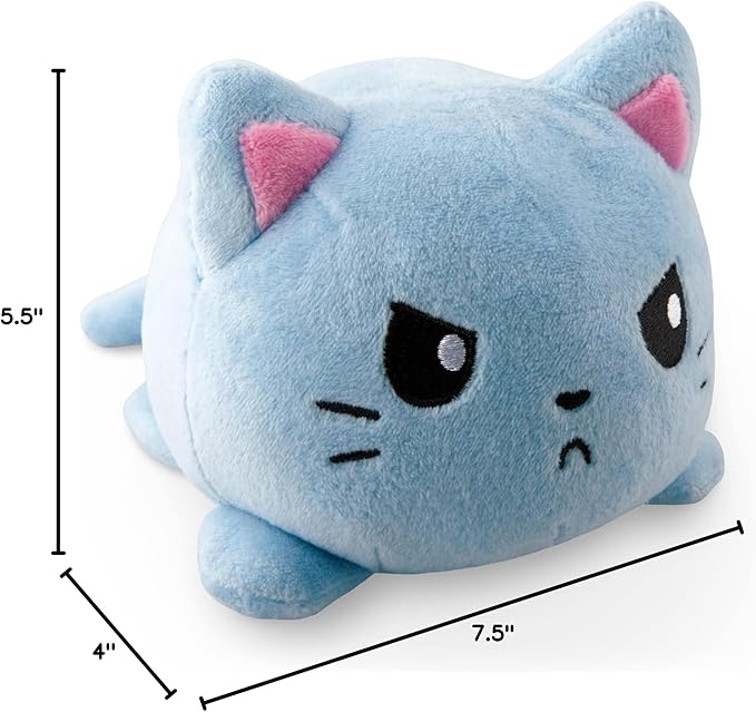 TeeTurtle Reversible Cat Plushie 4-Inch Russian Blue Two-Sided Flip Plush Toy with Embroidered Details - Cute Mini Collectible Plush for Kids, Teens, and Adults