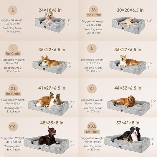 EHEYCIGA Orthopedic Dog Beds Large Sized Dog, Waterproof Memory Foam Pet Bed with Sides, Non-Slip Bottom Large Pet Bed with Washable Removable Cover, Grey