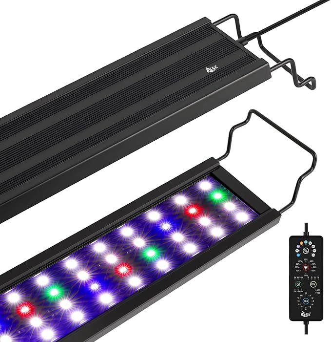 AQQA Aquarium Plant Light Full Spectrum LED Fish Tank Light IP68 Waterproof with 24/7 Natural Mode & DIY RGBW Mode, 9 Colors & 10-Level Brightness Adjustable, 6 Timer Settings for 48"-55" Tank (55W)