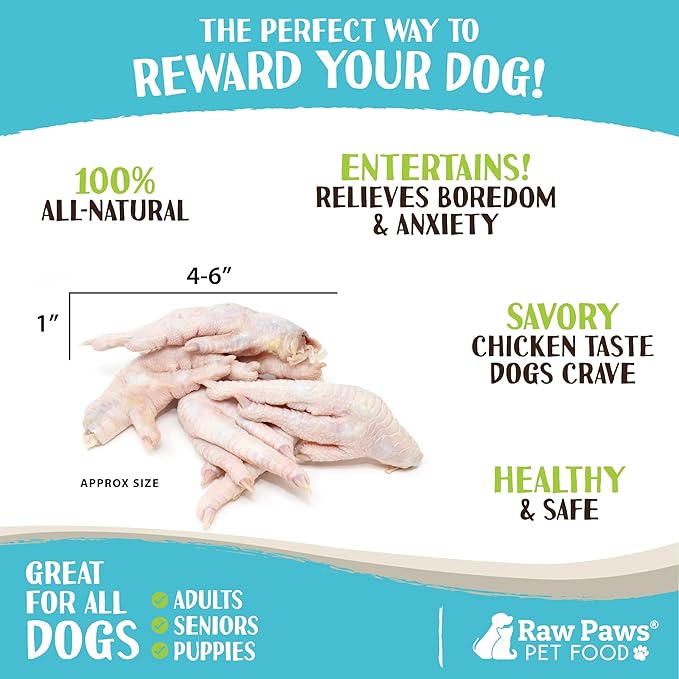 Raw Paws Frozen Chicken Feet for Dogs, 2-lb (6-Pack) - Made in USA - Small-Batch Frozen Raw Dog Food - Dog Treats - Dog Chicken Feet - Raw Food for Dogs