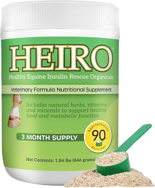 HEIRO Healthy Equine Nutritional Supplement for Horses, Herbal Blend with Magnesium and Vitamin E, Daily Metabolic Support Formula, Feed Powder, 90 Servings