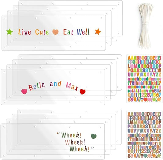 12 Pack Transparent PVC Urine Guard for Small Pets - 14”x5” Trimmable Cage Edge Liner with DIY Letter Stickers & Zip Ties, Personalize Plastic Side Lining for Rabbits Guinea Pigs Hamsters Ferrets