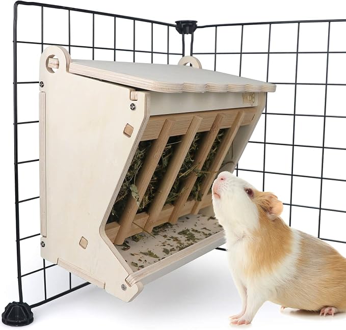Pet Wooden Hay Feeder for Rabbits, Guinea Pigs, and Chinchillas | Alfalfa Timothy Hay Dispenser, Less Wasted Small Animals Hay Manger (Hanging Large)