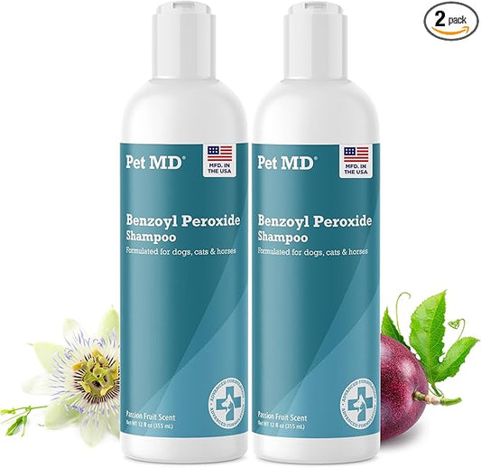 Pet MD - Benzoyl Peroxide Shampoo for Dogs and Cats - Effective for Skin Conditions, Dandruff, Itch Relief, Acne and Folliculitis - Citrus Scent - 12 oz (Pack of 2)