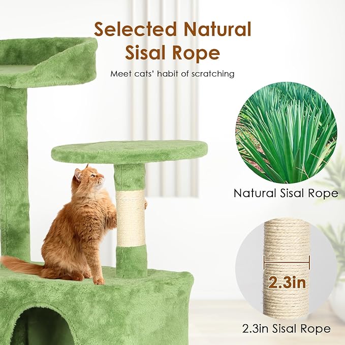 PayLessHere Cat Tree 54in Cat Tower with Cat Scratching Post,Multi-Level Cat Condo Stand House Furniture Kitty Activity Center with Furry Ball Toys Cat Tree for Indoor Cats,Green