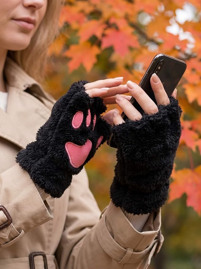 OTPEH Cat Paws Gloves Fingerless Bear Furry Paw Cute Hand Gear Cosplay Costume Accessories