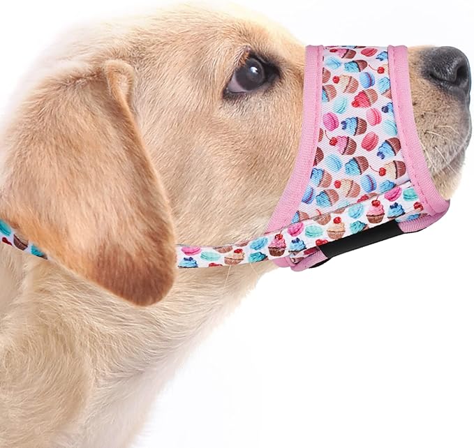 LUCKYPAW Dog Muzzle Anti Biting Barking and Chewing with Comfortable Mesh Soft Fabric and Adjustable Strap, Suitable for Small, Medium and Large Dogs(Pink Cake,XL)