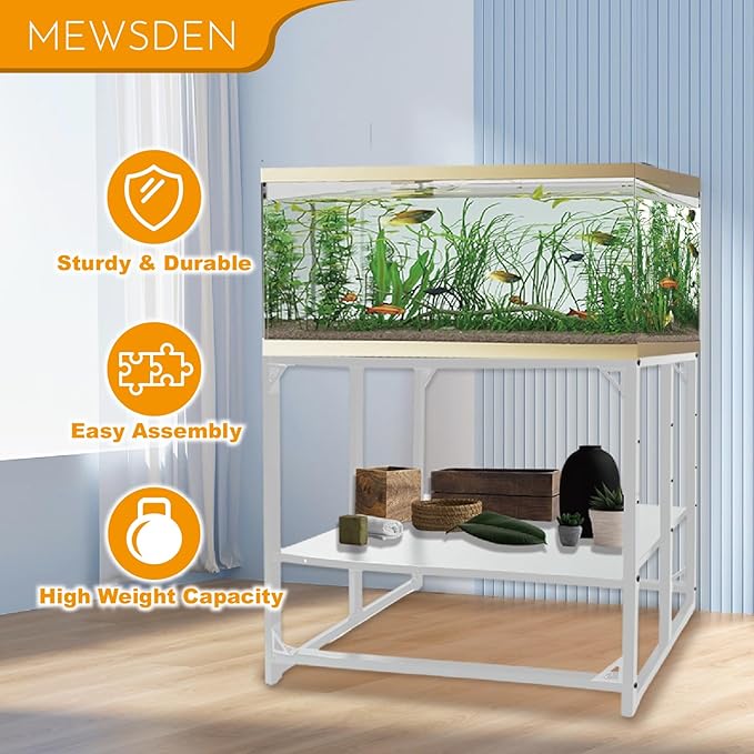 Fish Tank Stand - 20 Gallon Heavy Duty Metal Aquarium Stand, Reptile & Turtle Breeder Tank 450LBS Capacity Terrarium Stand Rack with 2-Tier Storage Shelves (White, 24.8"x13"x30")