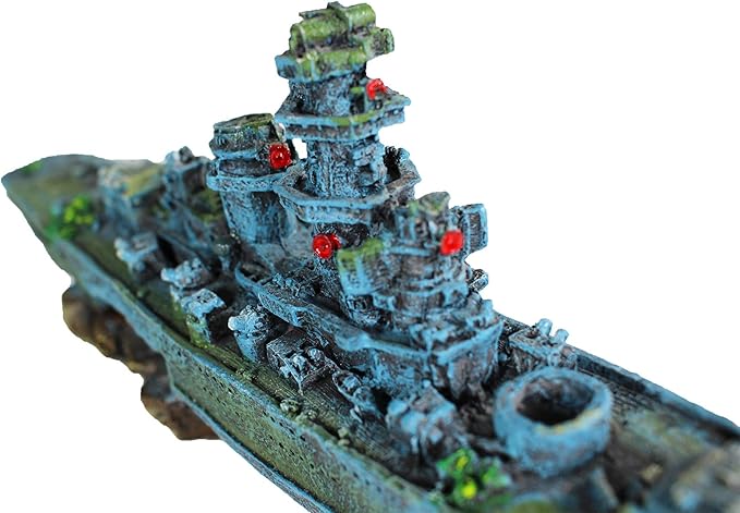 Penn-Plax Deco-Replicas Sunken Battleship Aquarium Decoration – Safe for Freshwater and Saltwater Fish Tanks – Medium