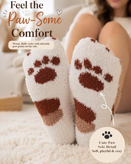 Ginmewrae Women Fuzzy Socks Cozy Soft Fluffy Cute Animal Slipper Socks Sleeping Warm Socks Christmas Gift for Girls