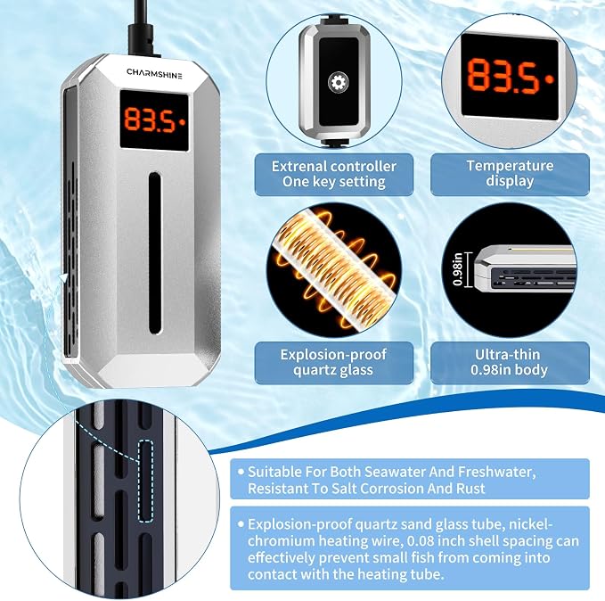 Submersible Aquarium Heater with LED Digital Display 200W Fish Tank Heater for 23-27 Gallon Freshwater Saltwater Tank, Auto Thermostat Overheat Protection(Not Suitable for Low-Water Turtle Tanks)