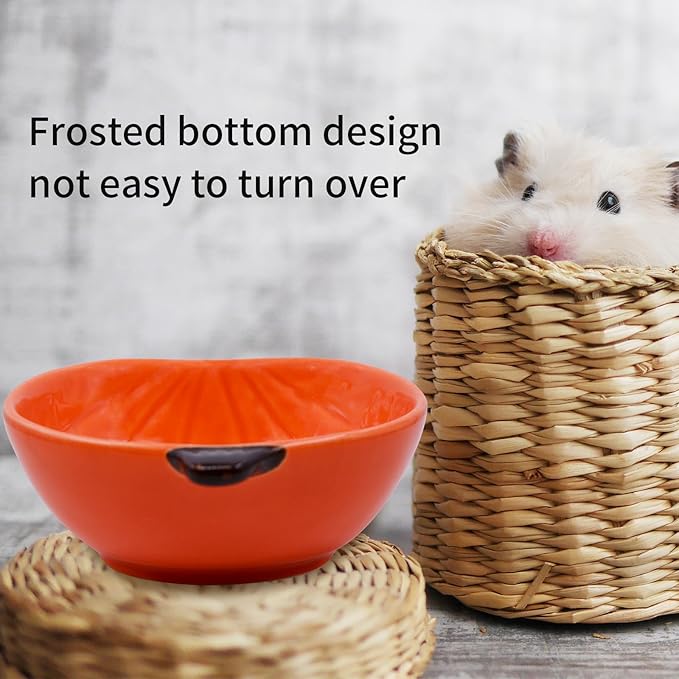 Small Guinea Pig Food Bowl Pumpkin-Shaped Cute Ceramic Hamster Water Bowl Ferret Rat Chinchilla Rabbit Feeding Dish Young Animal Feeder(Brown)