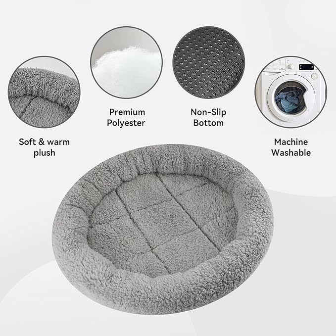 Small Cat Bed Mat with Surrounding Pillow, 11.81" Round Pet Cushion for Cats Puppy Rabbits Curling Sleep, Indoor Furniture/Carrier/Crate Pet Self Warming Pad, Washable, Small