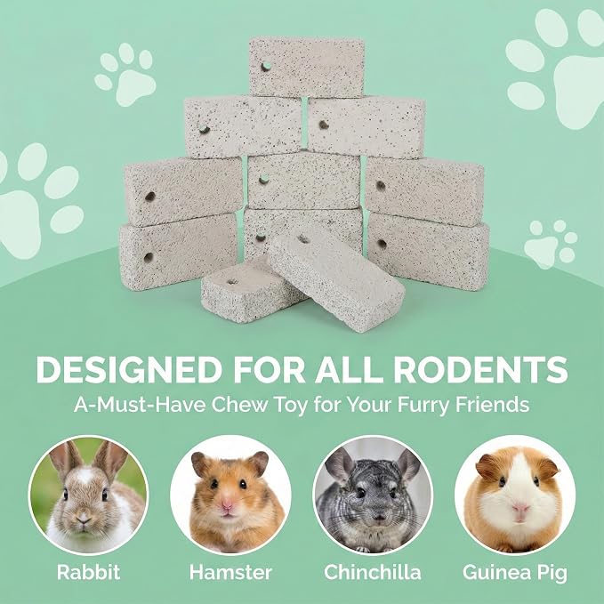 12PCS Hanging Rabbit Lava Blocks – RAINFLOW Mineral Calcium Grinding Stone for Bunny Hamster Chinchilla, Teeth Grinding Chew Toy for Guinea Pig, Gerbil, Rodent Cage, Small Animal Pet Lava Bites