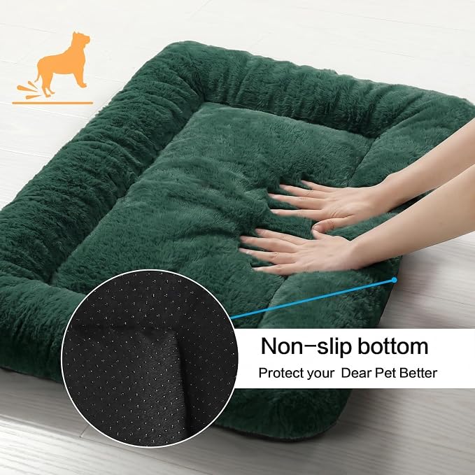 Dog Beds Crate Pad for Small Dogs Fit Metal,Ultra Soft, Washable & Anti-Slip Kennel Pad for Dogs Cozy Sleeping Mat,Green 24inch