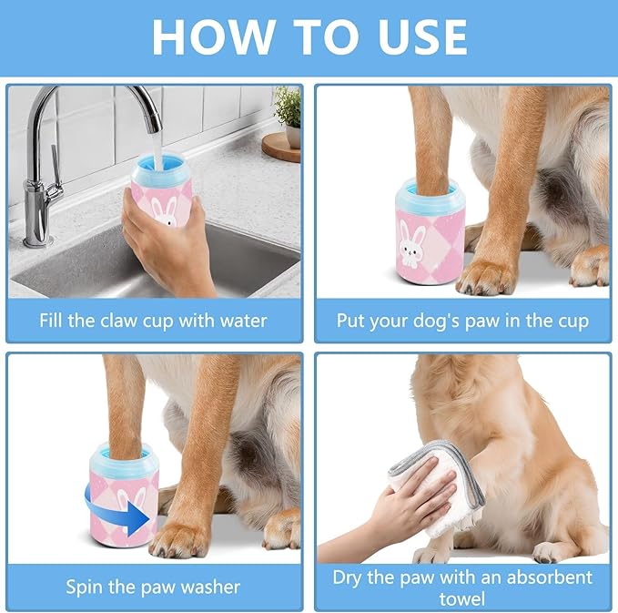 Pastel Rabbit Peach Reusable Dog Cleaner Washer and Massager Soft Silicone Bristles Feet Cleaning Kit for Dogs Cats para Perros