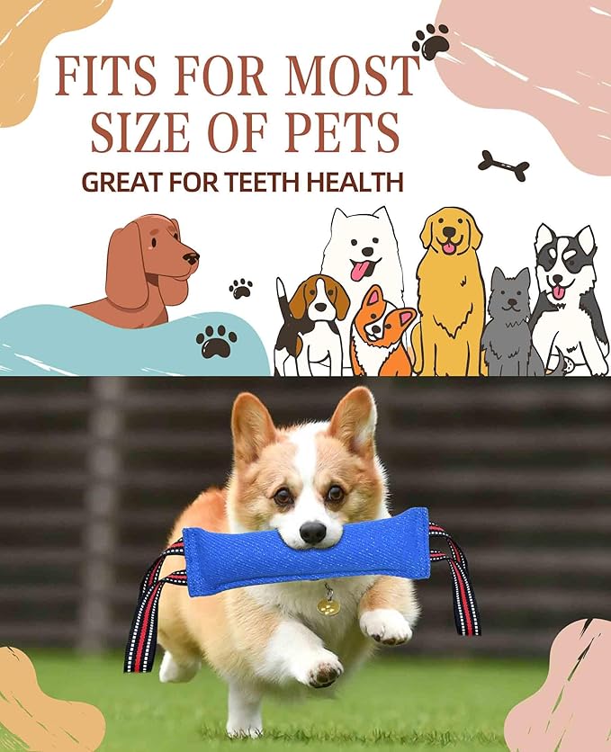 Clysoru Tug Toy for Dogs Tug of War Dog Toy with 2 Strong Red Band Handles Lasting Training Equipment Puppy to Large Dogs Interactive Toy Best for Tug of War Pull Indestructible Rope Toys (Blue)