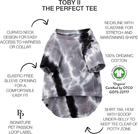 Pet Passion Toby II - The Perfect Tee, 3 Pack Short Sleeve Pet T-Shirt 100% Organic Cotton Tees Clothes for Small, Medium, Large Dogs, Black Sand Tie Dye, Medium (20-45 lbs)