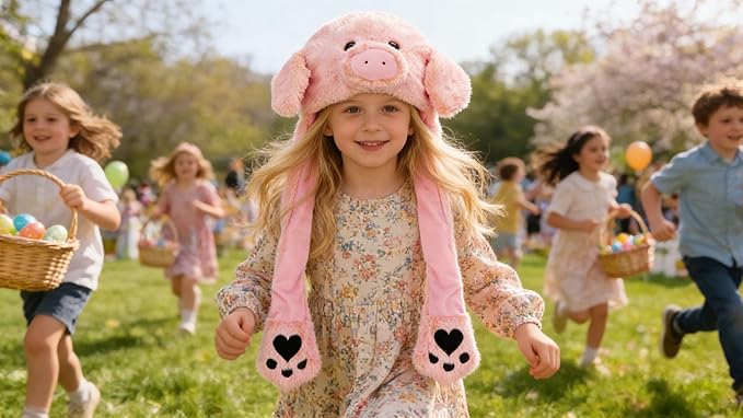 Bubblepompom Animal Hat with Ears Moving Jumping Pop Up Beating Hat Plush Holiday Cosplay Dress Up Funny Gift for Kids