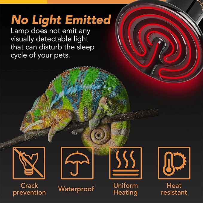 Simple Deluxe Reptile Heat Lamp Bulb Ceramic Heat Emitter 40W/60W/100W/150W/250W, No Light Emitting Brooder Coop Heater for Amphibian Pet & Incubating Chicken Black