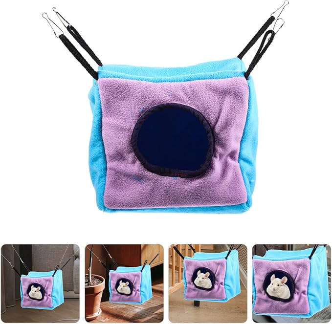 YARNOW Small Animals Cage Double-Layer Hanging Hammock with Cube Hideout, Soft Cotton Warm Bed for Squirrels, Ferrets, Hamsters, and Parrots, Comfortable Pet Sleeping Nest