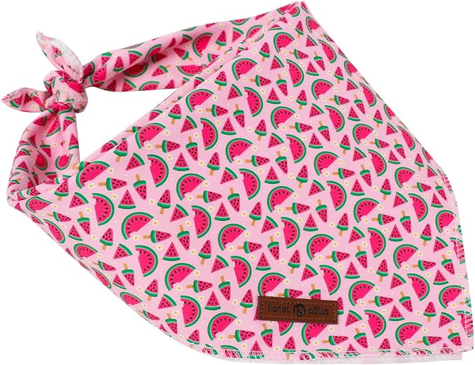 Lionet Paws Summer Dog Bandana Washable Cotton Pink Handkerchief Scarf Triangle Watermelon Bandana for Small Medium Dogs Girl Female