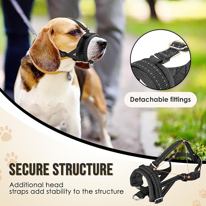 SlowTon Soft Dog Muzzle, Adjustable Padded Nylon Muzzle for Large Medium Dogs Anti Chewing Barking Biting, Allow Dog Pant & Drink（Black,Medium