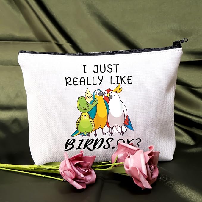 BDPWSS Parrots Makeup Bag For Women Parrots Lover Gift Bird Watching Cosmetic Bag i Just Really Like Birds Parrot Cockatoo Budgerigar Gift Ornithologist Gift (Just like birds)