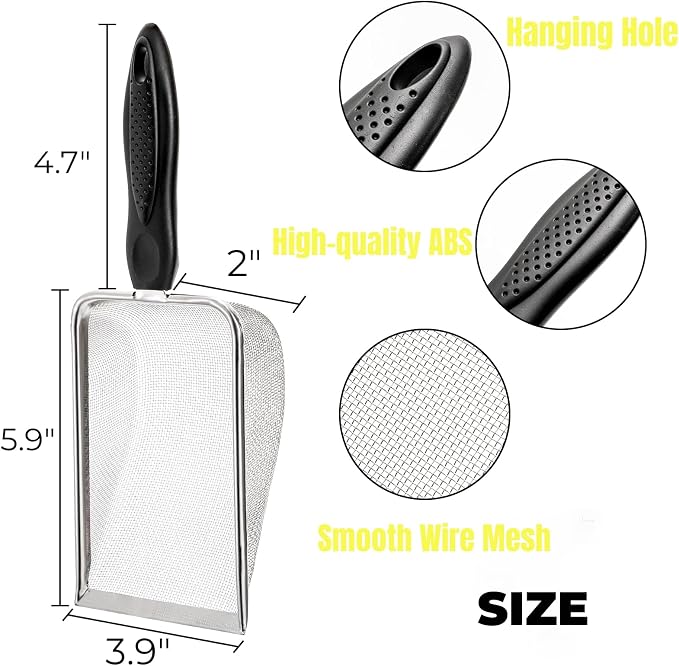 Hiceeden 4 Pcs Stainless Steel Small Mesh Scooper, Hamster Fine Sand Bath Scooper, Reptile Rabbit Litter Sand Waste Scoop, Beach Mesh Shovel for Shell Collecting, Shark Tooth Sifter, 1mm Hole
