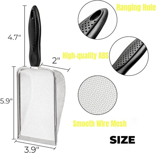 Hiceeden 4 Pcs Stainless Steel Small Mesh Scooper, Hamster Fine Sand Bath Scooper, Reptile Rabbit Litter Sand Waste Scoop, Beach Mesh Shovel for Shell Collecting, Shark Tooth Sifter, 1mm Hole
