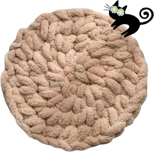 Cat Self-Warming Knitted Bed Mat, Extra-Soft Warm Round Washable Pads Cushions for Indoor Kittens & Kitty Small Pets Cat Trees (Oatmeal,Small)