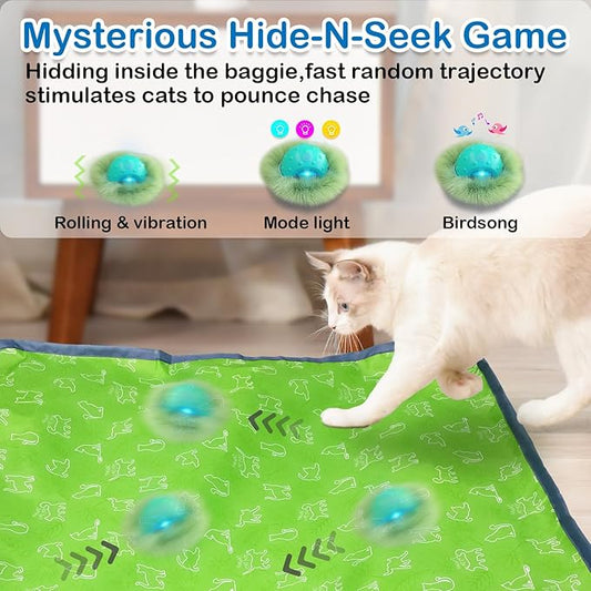 Waaiio Interactive Cat Toys for Indoor Cats,Automatic Moving Cat Ball in Pouch,Chirping Stimulation,Hide-n-Seek Chase Exercise Game,Motion Activate,Rechargeable Kitten Toys