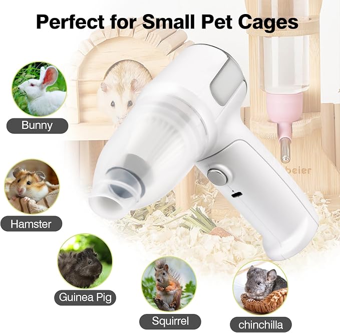 Guinea Pig Poop Spot Vacuum – Mini Cordless Assistant for Daily Cage Corner Cleanup of Guinea Pig, Rabbit, Hamster, Chinchilla, Reptile, Bird & Small Animals – White