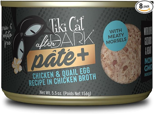 Tiki Cat After Dark Pate+ Chicken & Quail Egg, 5.5 oz. Cans (Pack of 8)