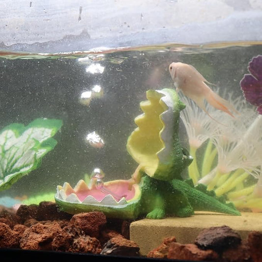 WishLotus Aquarium Decorations, Resin Crocodile Aquarium Landscaping Ornaments Pneumatic Decorations Aquarium Accessories Decoration (Crocodile Green)