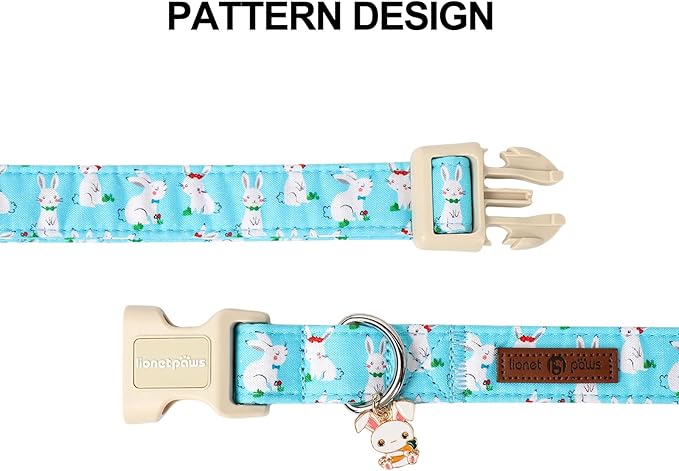 Lionet Paws Easter Dog Collar, Comfortable Adjustable Blue Rabbit Collar with Bunny Rabbit for Large Male Female Dogs Collars,Neck 16-24 inches