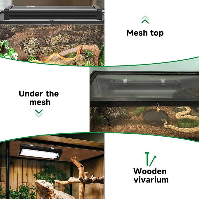 T5 UVB Reptile Light Fixture Upgrade Square HO UVB Bulb Lighting Combo Kit 10.0 UVB Light for Reptiles Terrarium Fluorescent 24W Reptile Light Bar UVA UVB Desert Lamp for Bearded Dragon Turtle Tank