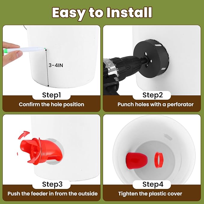 8-Pack DIY Automatic Chicken Feeder Ports, No Waste Poultry Feeder Kit for Buckets & Bins, Waterproof Feeding Cups for Chickens Ducks & Other Poultry, with Hole Opener Tool