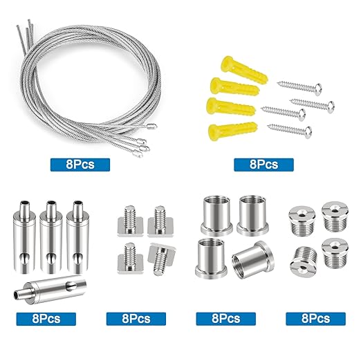 Ceiling Hanging Wire Cable Kit, 8 Sets LED Light Fixtures Hanging System Kit, Aquarium Light Hanging Kit, Adjustable Wire Rope for Panel, Pendant, Chandelier, Suspension Light Fixture
