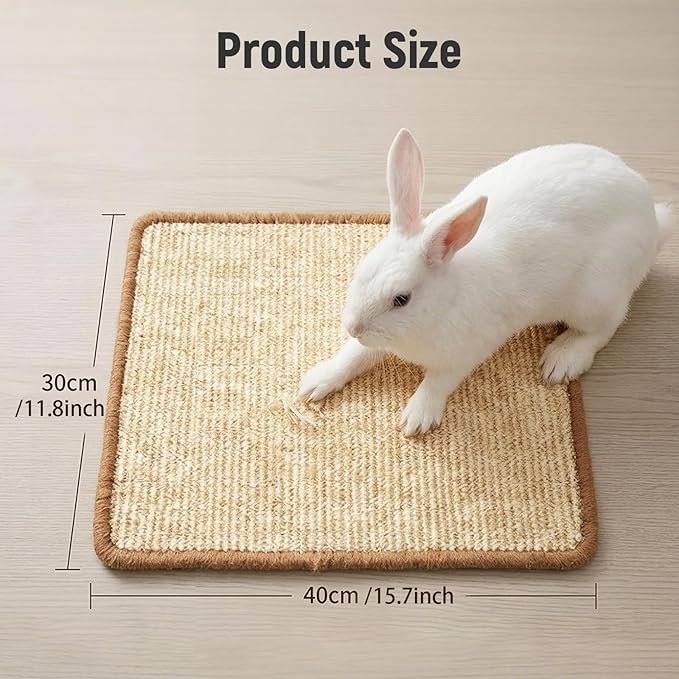 2 Pack Rabbit Scratching Mats with 8 Pcs Rug Grips, 15.7x23.6 Inch Sisal Bunny Scratch Pads for Cages, Claw & Teeth Care, Bedding for Biting, Sleeping & Resting - for Guinea Pigs & Small Pets