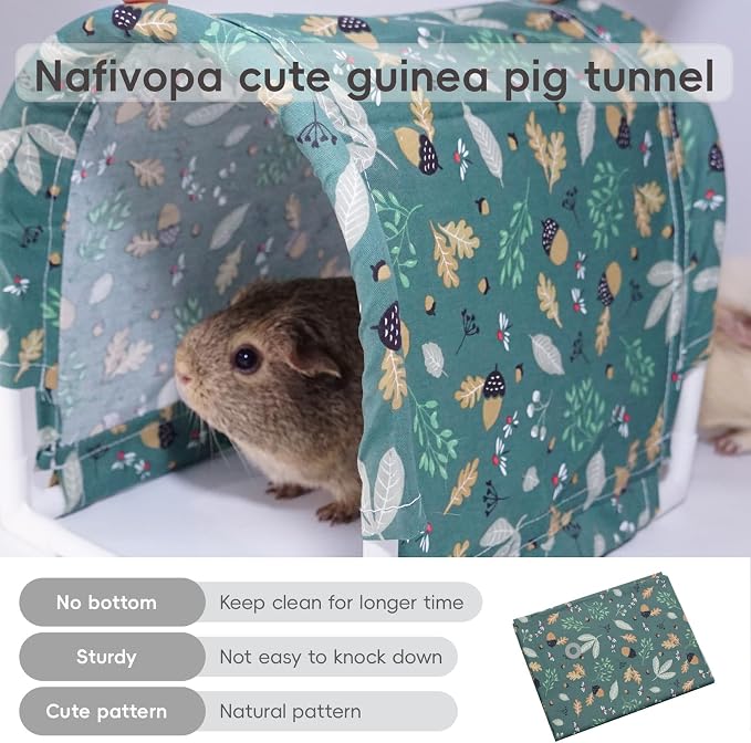 Guinea Pig Hideout Tunnel, Washable Large Fleece Guinea Pigs Toys for Small Animal Habitat, Sturdy Anti-Chew Guinea Pig’s Hides for Bunny, Chinchilla,Greenwhite (8.2×8.6 inch)