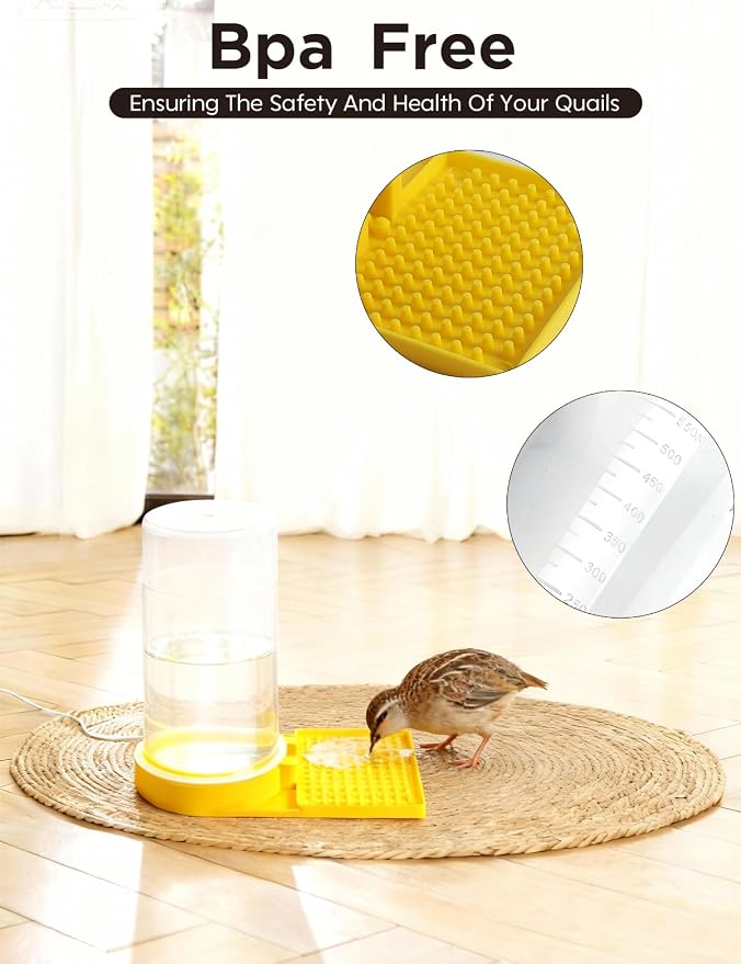 Large Capacity Quail Water Feeder,Button Quail Supplies for Quails Cage, Multi-Use as Quail Feeder, Quail Waterer, Chick Waterer,Baby Chick Waterer, Ideal Quail Feeders for Baby Bird