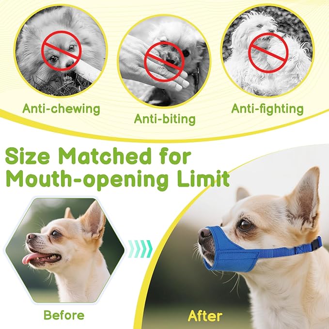 Mayerzon Short Snout Dog Muzzle for Small Medium Dogs, Soft & Sturdy Fabric, Anti Excessive Biting Chewing, Suits Chihuahua Shih Tzu Maltese for Grooming Vet Visits Walk, Allows Drinking(Blue, XXS)