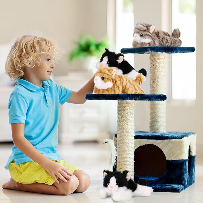 3 Pcs 9 Inch Cat Stuffed Animal Plush Gift Baby Shower Party Favors Cute Kitten Plush Toys Small Cat Stuffed Animal Soft Sleeping Supplies for Boys Girls Toddlers Birthday(Sweet Style)