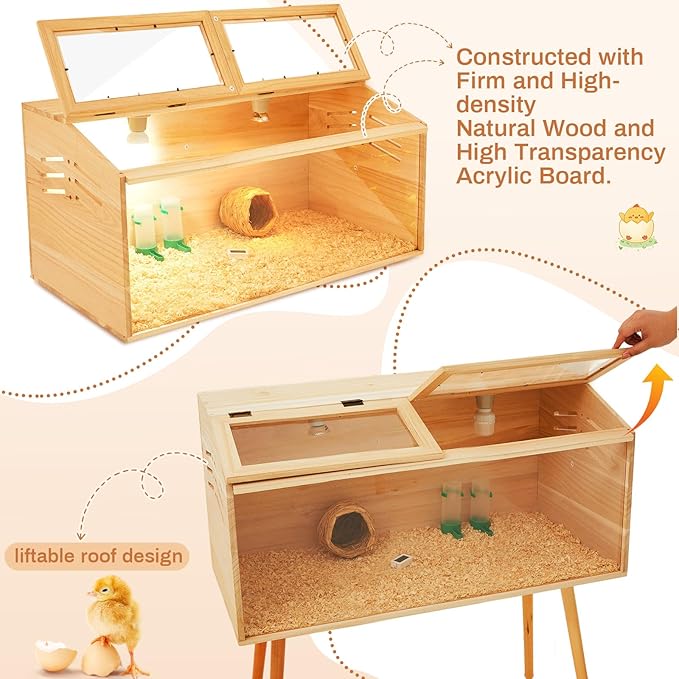 CroBlissful 32 x 16 x 16 in Brooder Box for Chicken Quails with Leg Stand Sliding Door, Bulb Set and Feeder, Indoor Chicks Coop Brooder Box Kit, for Ducks, Rabbit, Hamsters, Lizards, Mice, Rat