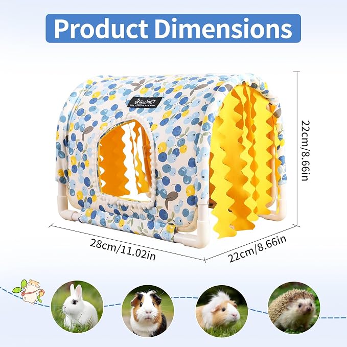Guinea Pig Hideout No Bottom Guinea Pig Bed Easy to Clean Rabbit Hideout Bunny Beds - Small Animal Indoor Habitat for Chinchilla Ferret Hedgehog Flower-Branch Mouse (Blue Flower)