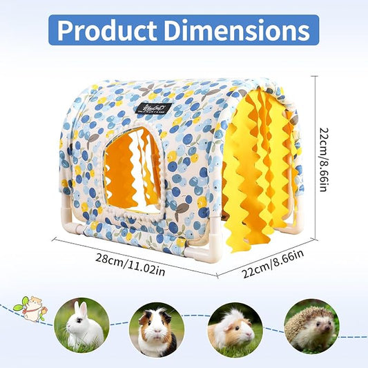 Guinea Pig Hideout No Bottom Guinea Pig Bed Easy to Clean Rabbit Hideout Bunny Beds - Small Animal Indoor Habitat for Chinchilla Ferret Hedgehog Flower-Branch Mouse (Blue Flower)