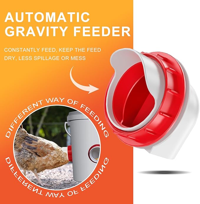 ZenxyHoC Chicken Feeders No Waste, DIY Automatic Poultry Feeder 4 Ports 1 Hole Saw with Covers Gravity Feed Kit for Buckets Barrels Bins Troughs