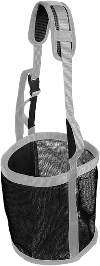 Majestic Ally Horse Feed Bag, Heavy Duty Nylon Mesh Grain Feed Bag, Adjustable Strap with Durable Snap and Elastic Straps, Comfort Neck Pad and Nose Pad- Large (Cob, Black)