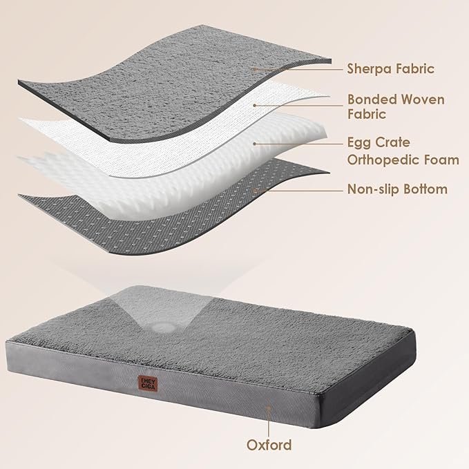 EHEYCIGA Orthopedic Dog Beds for Dogs with Removable Washable Cover for Crate,Grey, 36x27x3.5